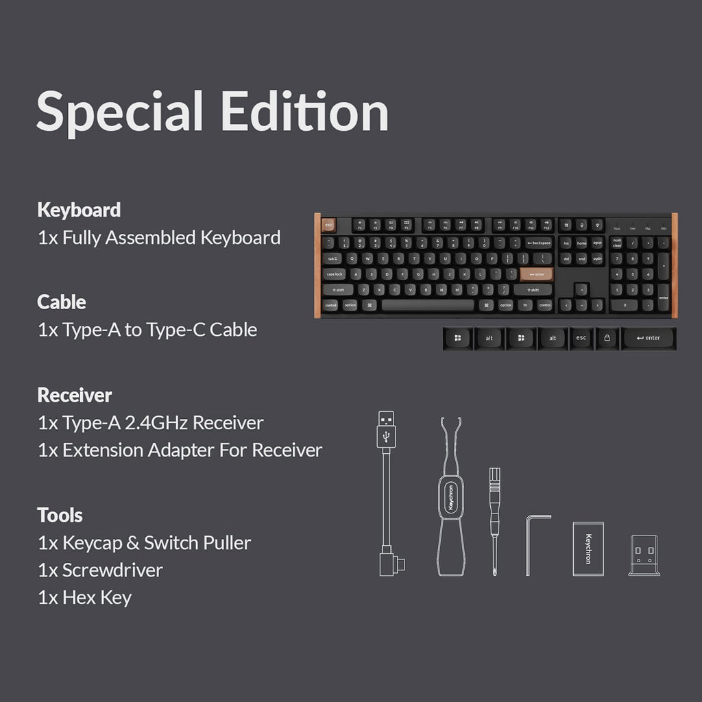 Keychron K10 HE Hall Effect Keyboard, Gateron Double-Rail Nebula Magnetic Switch, Full-Size Tri-Mode Wireless Keyboard with Rapid Trigger, Adjustable Actuation, RGB, Aluminum + Wood Frame - Black