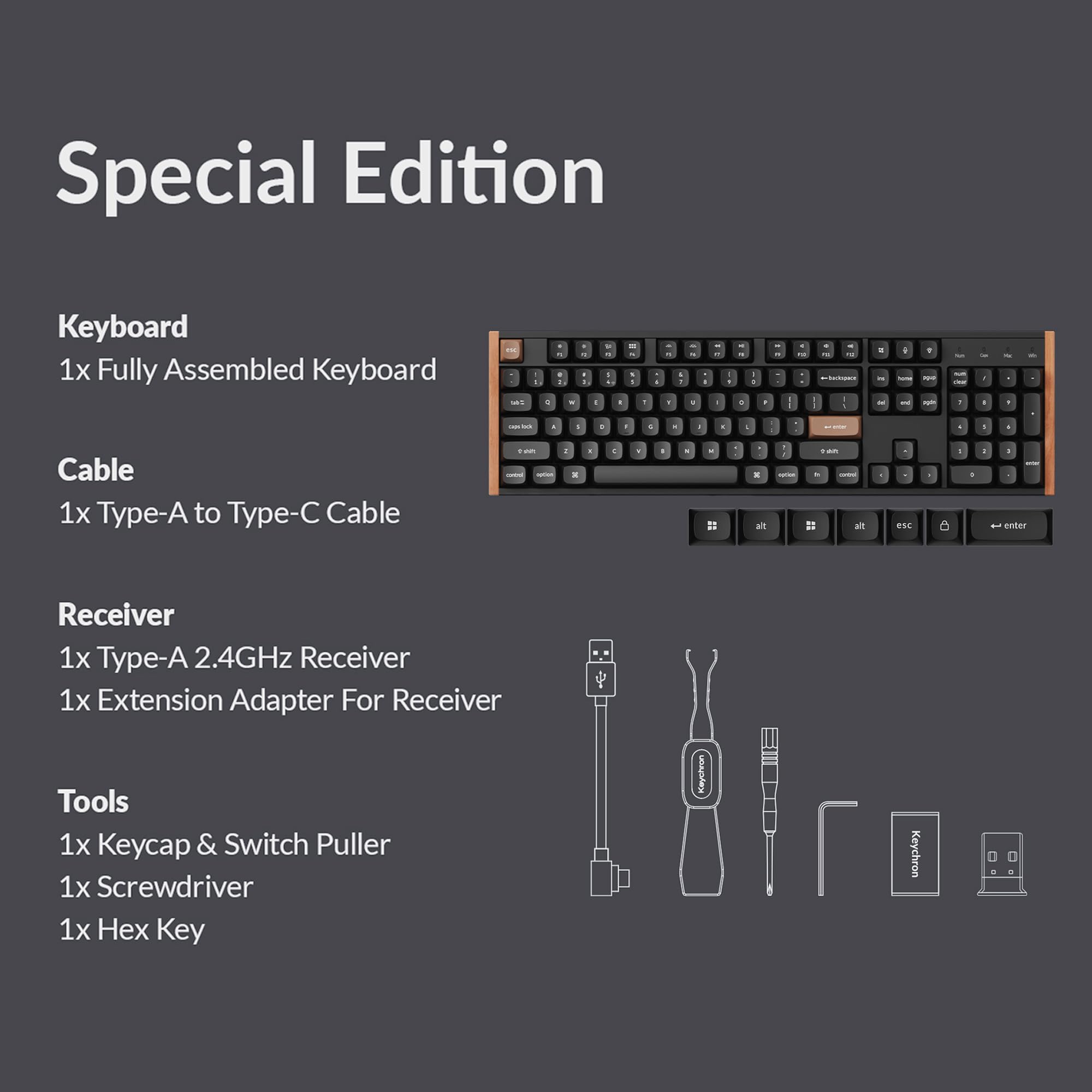 Keychron K10 HE Hall Effect Keyboard, Gateron Double-Rail Nebula Magnetic Switch, Full-Size Tri-Mode Wireless Keyboard with Rapid Trigger, Adjustable Actuation, RGB, Aluminum + Wood Frame - Black
