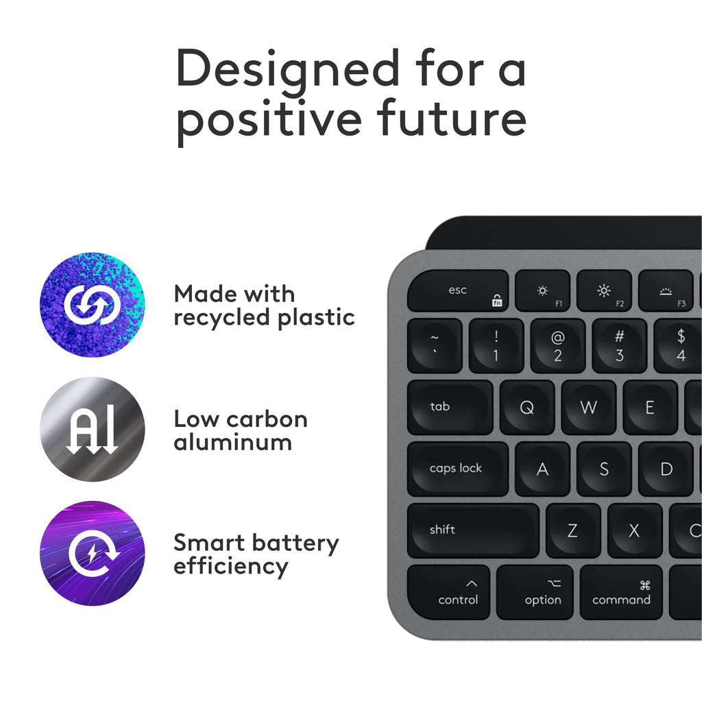 Logitech MX Keys S for Mac, Wireless Keyboard, Fluid, Precise Laptop-Like Typing, Programmable Keys, Backlit, Bluetooth USB C Rechargeable for MacBook Pro, MacBook Air, iMac, iPad - Space Grey