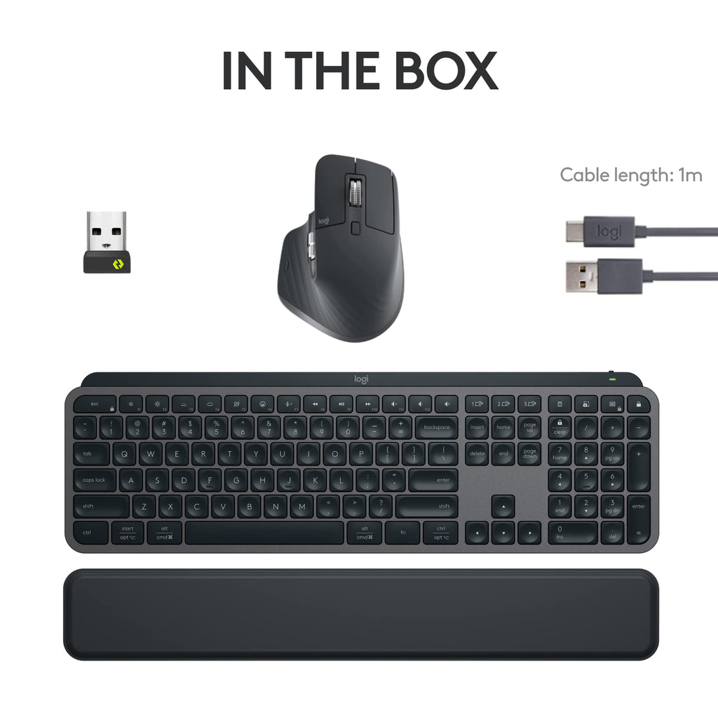 Logitech MX Keys S Combo - Performance Wireless Keyboard and Mouse with Palm Rest, Customizable Illumination, Fast Scrolling, Bluetooth, USB C, for Windows, Linux, Chrome, Mac,Color Graphite.