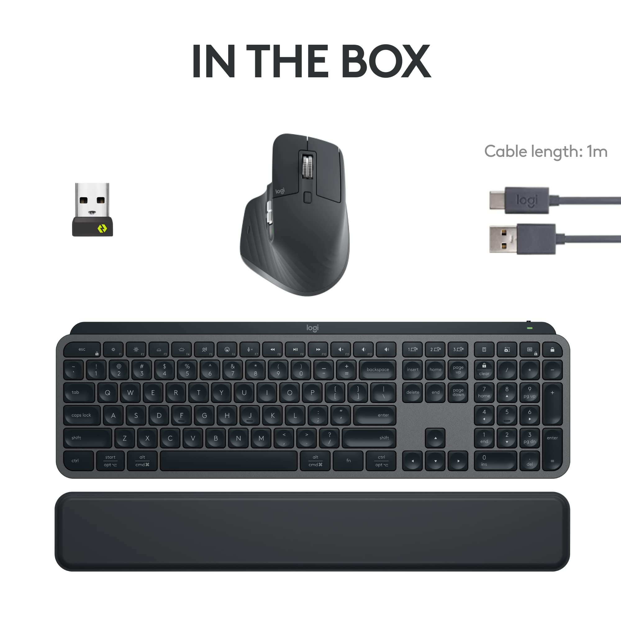 Logitech MX Keys S Combo - Performance Wireless Keyboard and Mouse with Palm Rest, Customizable Illumination, Fast Scrolling, Bluetooth, USB C, for Windows, Linux, Chrome, Mac,Color Graphite.