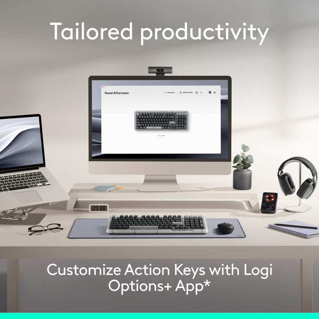 Logitech Alto Keys K98M Wireless Mechanical Clicky Keyboard, Customizable Keyboard with Vibration Absorbing Gasket, Backlit Keys, Bluetooth, USB-C Charging, for PC, Mac, Laptops - Graphite