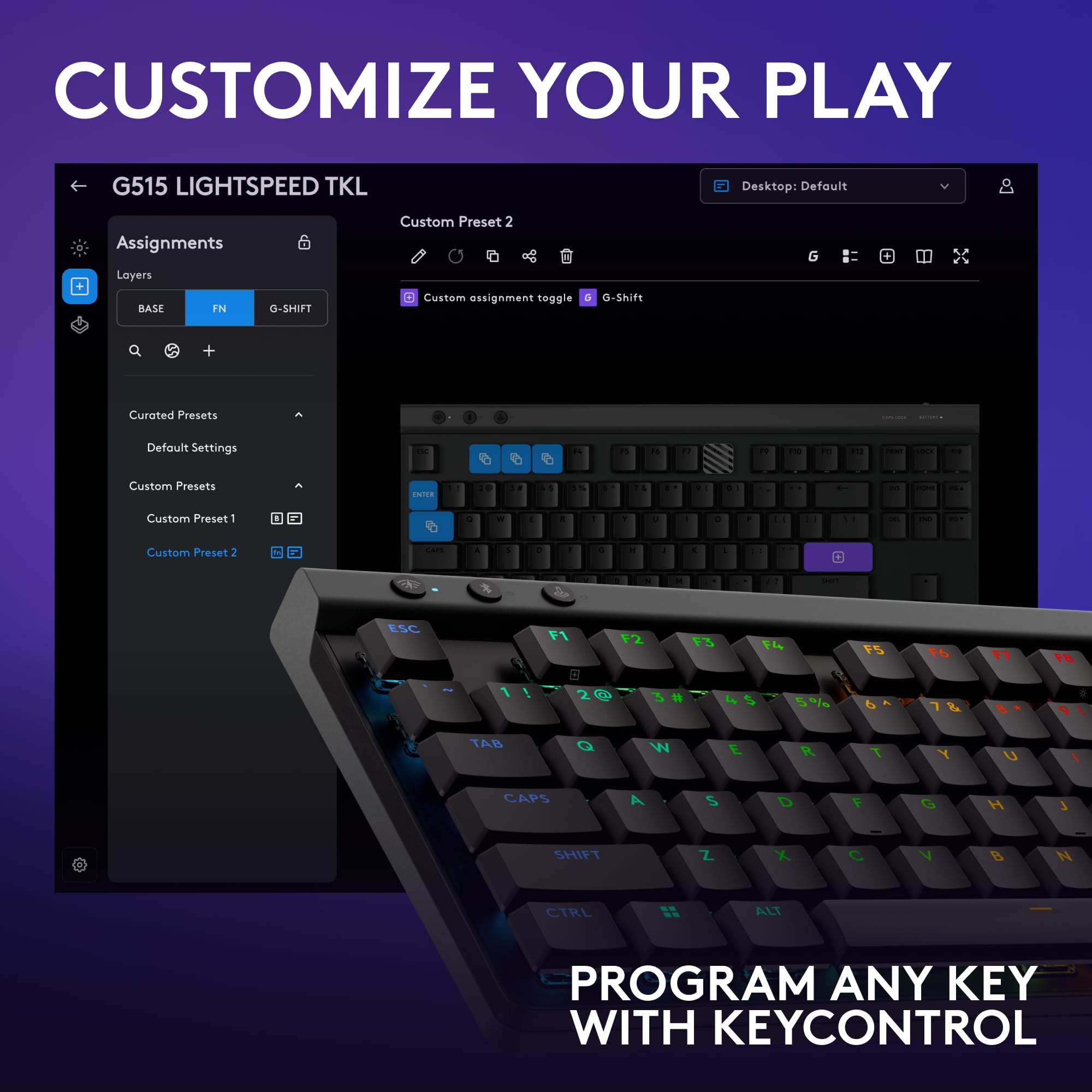 Logitech G515 Lightspeed TKL Low Profile Wireless Gaming Keyboard, LIGHTSYNC RGB, Thin Tenkeyless Design, PBT Keycaps, Tactile (Brown) Mechanical Switches - Black