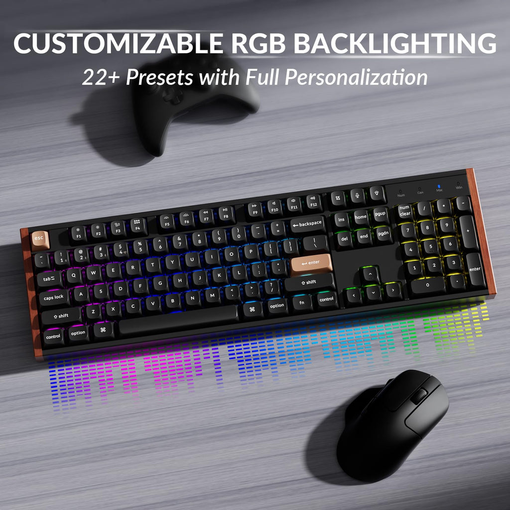 Keychron K10 HE Hall Effect Keyboard, Gateron Double-Rail Nebula Magnetic Switch, Full-Size Tri-Mode Wireless Keyboard with Rapid Trigger, Adjustable Actuation, RGB, Aluminum + Wood Frame - Black
