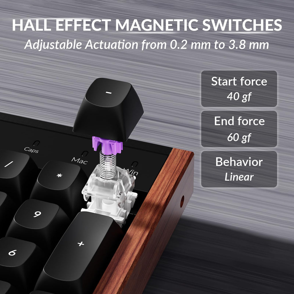 Keychron K10 HE Hall Effect Keyboard, Gateron Double-Rail Nebula Magnetic Switch, Full-Size Tri-Mode Wireless Keyboard with Rapid Trigger, Adjustable Actuation, RGB, Aluminum + Wood Frame - Black