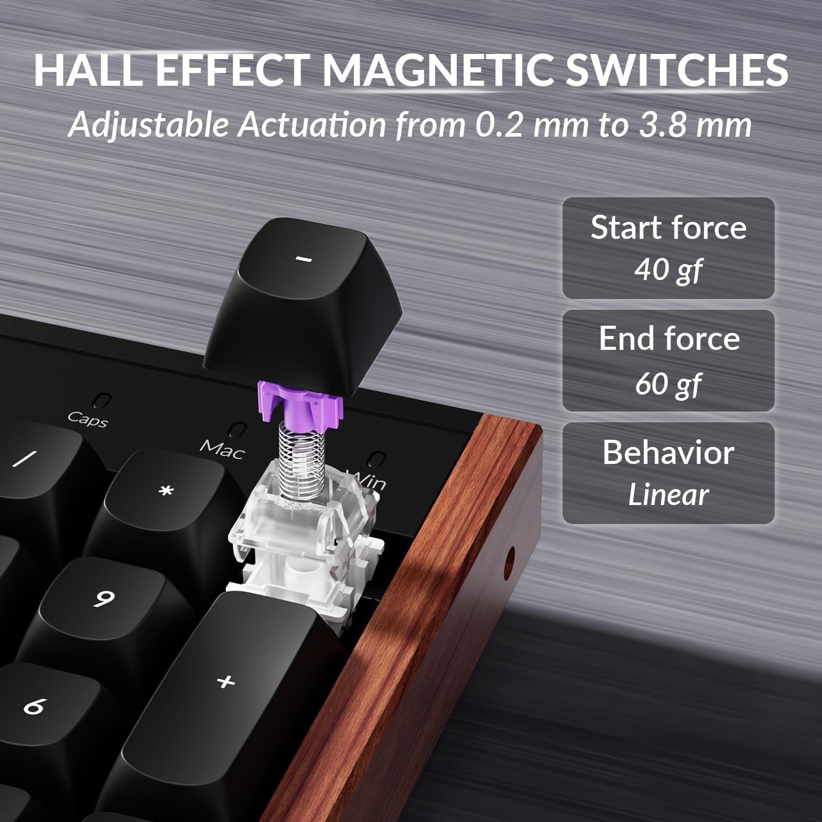 Keychron K10 HE Hall Effect Keyboard, Gateron Double-Rail Nebula Magnetic Switch, Full-Size Tri-Mode Wireless Keyboard with Rapid Trigger, Adjustable Actuation, RGB, Aluminum + Wood Frame - Black