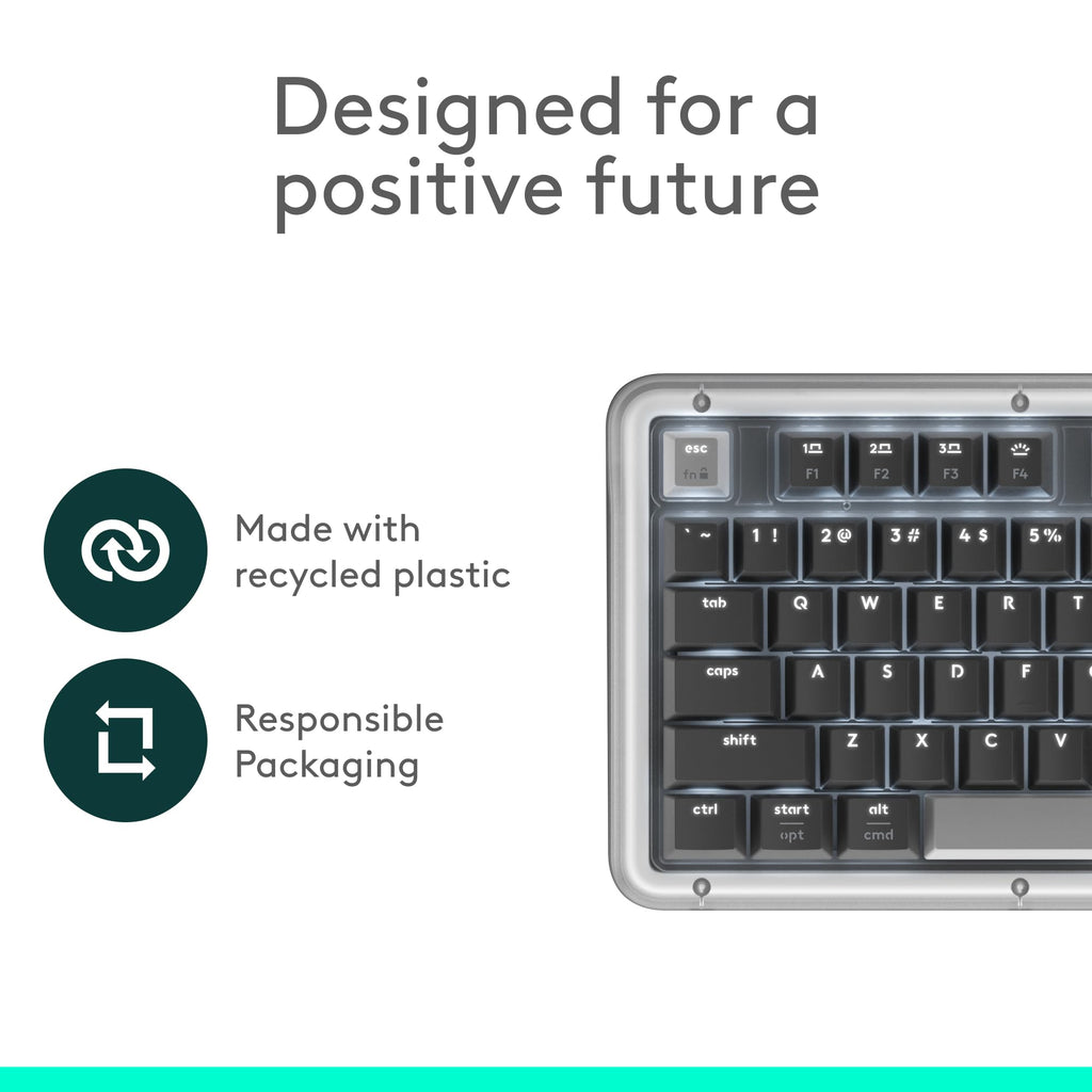 Logitech Alto Keys K98M Wireless Mechanical Clicky Keyboard, Customizable Keyboard with Vibration Absorbing Gasket, Backlit Keys, Bluetooth, USB-C Charging, for PC, Mac, Laptops - Graphite