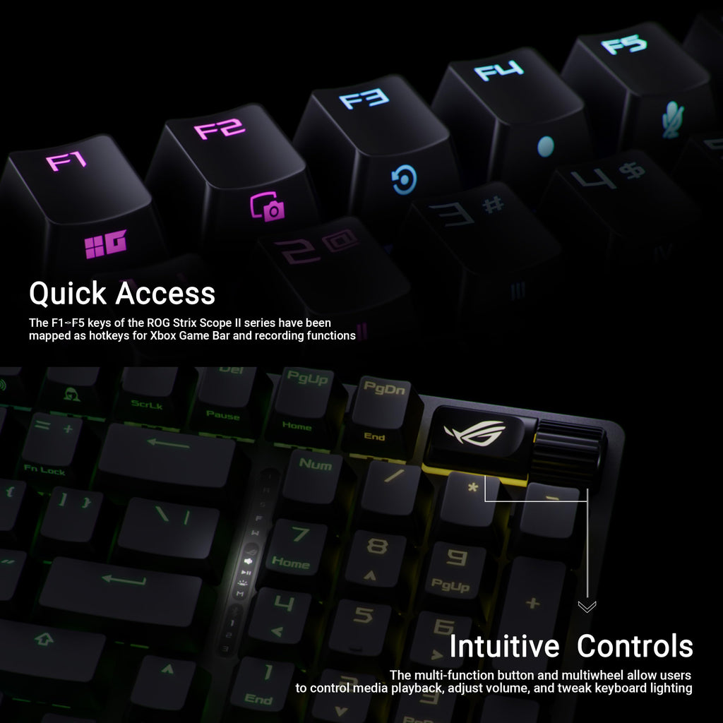 ASUS ROG Strix Scope II 96 Wireless Mechanical Gaming Keyboard – 96% Full-Size, Tri-Mode Connectivity, Hot Swappable Pre-lubed ROG NX Snow Linear Switches, PBT Keycaps, RGB, PC/Mac Support-Black