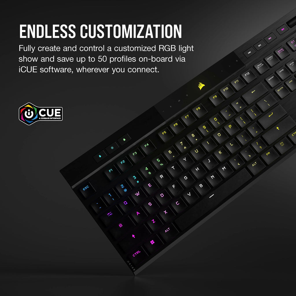 Corsair K100 AIR Wireless RGB Mechanical Gaming Keyboard - Ultra-Thin, Sub-1ms Slipstream, Low-Latency Bluetooth, Cherry MX Ultra Low Profile Keyswitches - NA Layout, QWERTY - Black