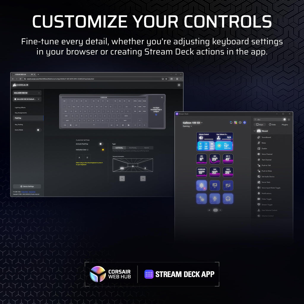 Corsair Galleon 100 SD RGB Mechanical Wired Gaming Keyboard – QWERTY US, Stream Deck-Integrated, Pre-Lubed MLX Pulse Thocky Hotswappable PBT Double-Shot Switches, FlashTap SOCD, 8,000Hz – Black