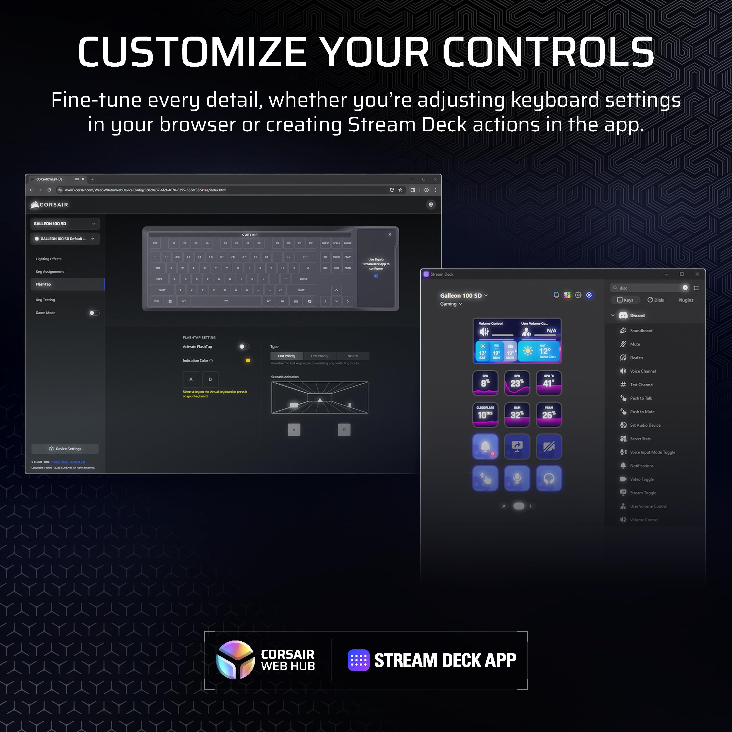 Corsair Galleon 100 SD RGB Mechanical Wired Gaming Keyboard – QWERTY US, Stream Deck-Integrated, Pre-Lubed MLX Pulse Thocky Hotswappable PBT Double-Shot Switches, FlashTap SOCD, 8,000Hz – Black
