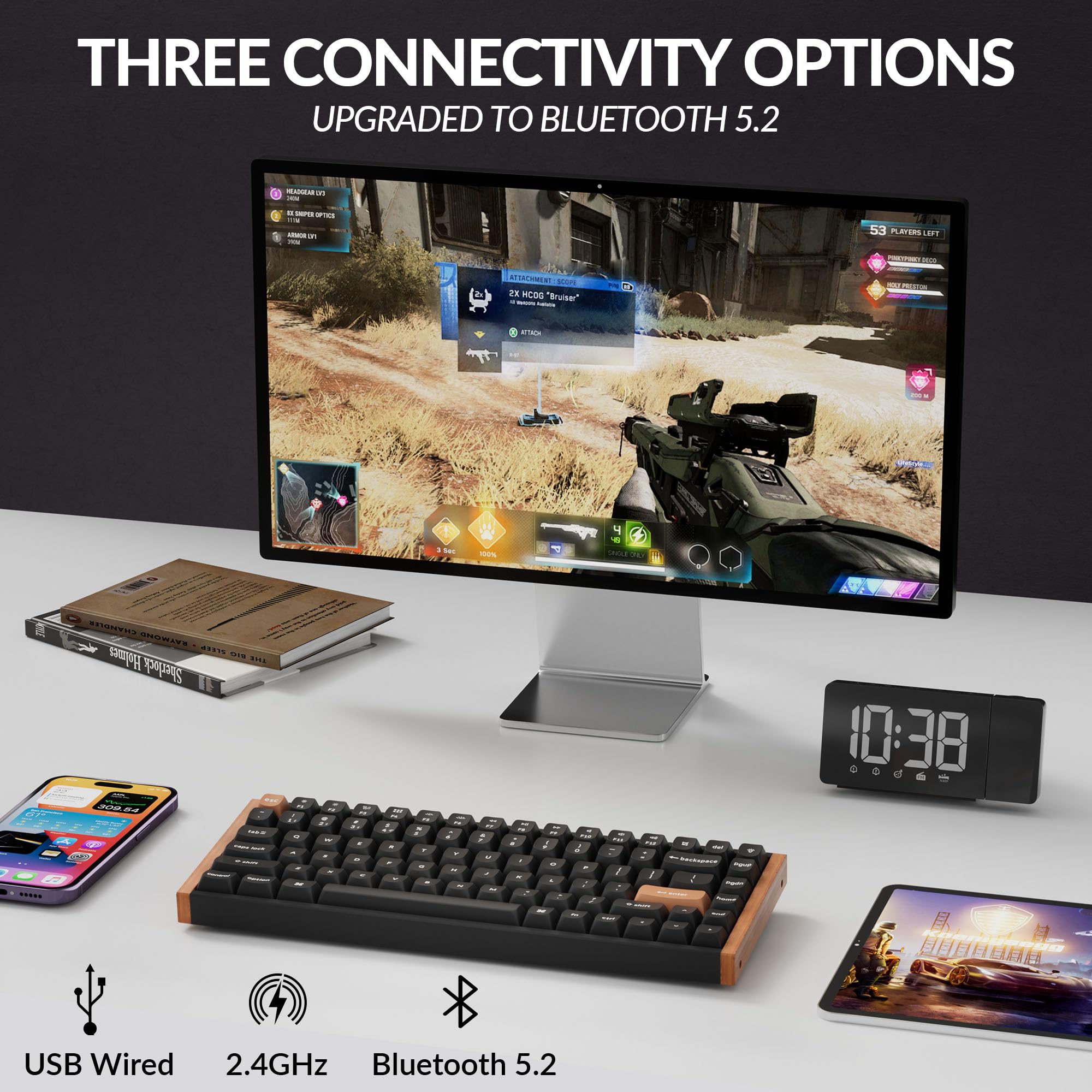 Keychron K2 HE Rapid Trigger Wireless Custom Keyboard with Hall Effect Gateron Double-Rail Magnetic Switch, QMK 2.4 GHz Bluetooth 5.2 RGB Compatible with Mac Windows Linux (Aluminum + Wood)